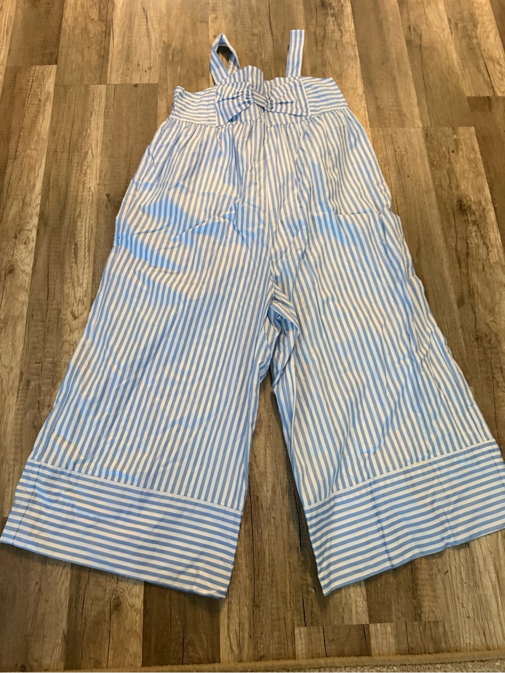 Janie and Jack White with Blue Stripe jumpsuit